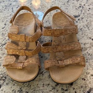 Vionic Tan Cork-Textured Adjustable Strappy Sandals
